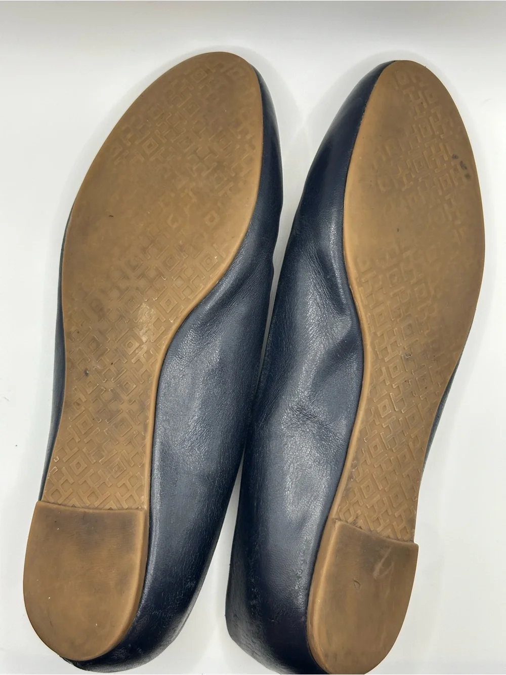 Tory Burch Navy Leather Logo Ballet Flats